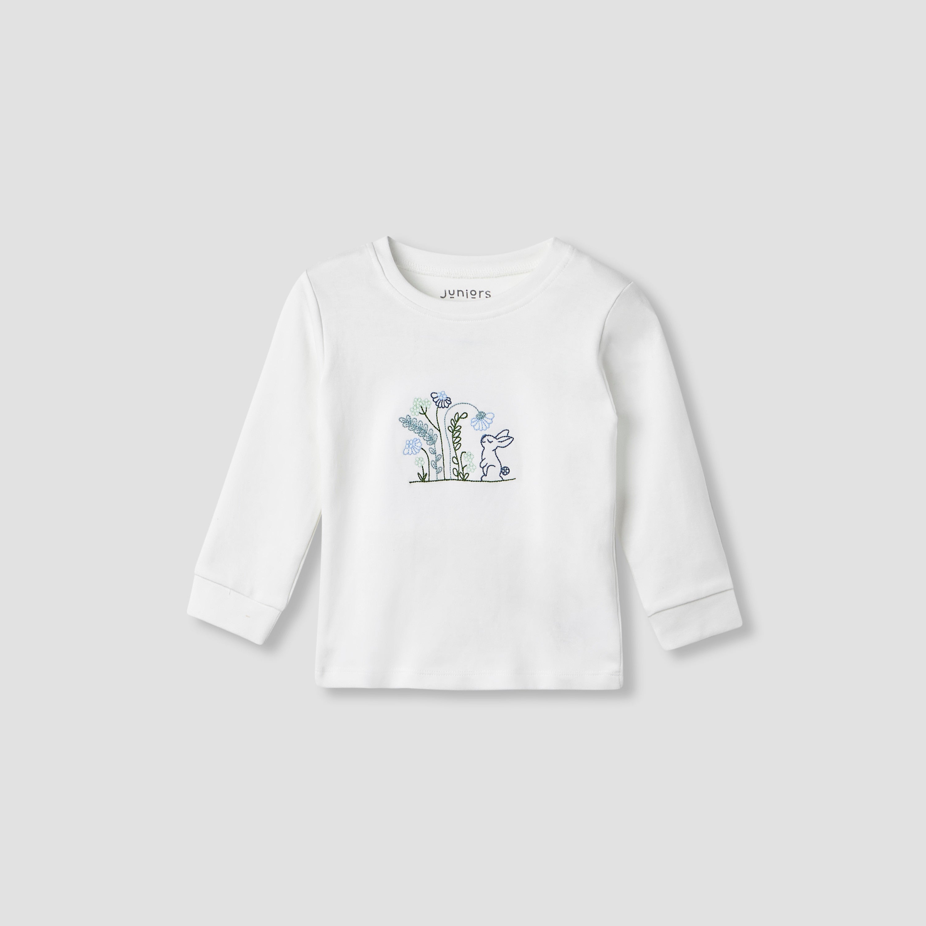 Juniors Embroidered T-shirt and Printed Pyjama Set