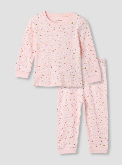 Juniors Floral Print Long Sleeve T-shirt and Pyjama Set-baby-girls-clothing-nightwear-pyjamasets-image-1