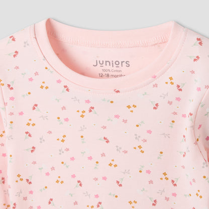 Juniors Floral Print Long Sleeve T-shirt and Pyjama Set