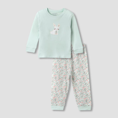 Juniors Pyjama Set with Print - Cotton - Long Sleeves - Round Neck - Orange / 12-18 mths