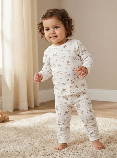Juniors Printed Ribbed T-shirt and Pyjama Set-baby-girls-clothing-nightwear-pyjamasets-image-1