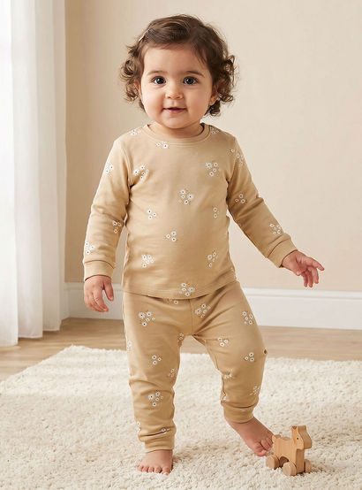 Juniors Floral Print Long Sleeve T-shirt and Pyjama Set-baby-girls-clothing-nightwear-pyjamasets-image-1