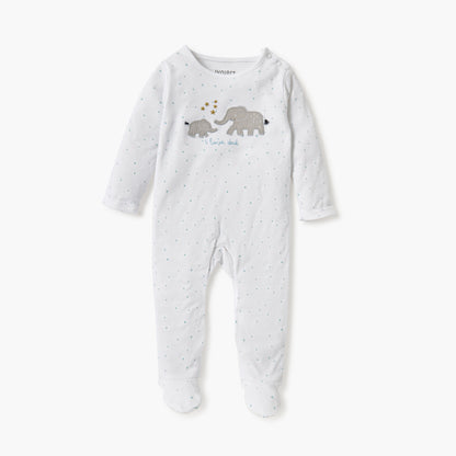 Juniors Elephant Applique Detail Closed Feet Sleepsuit with Long Sleeves - White / 12-18 mths