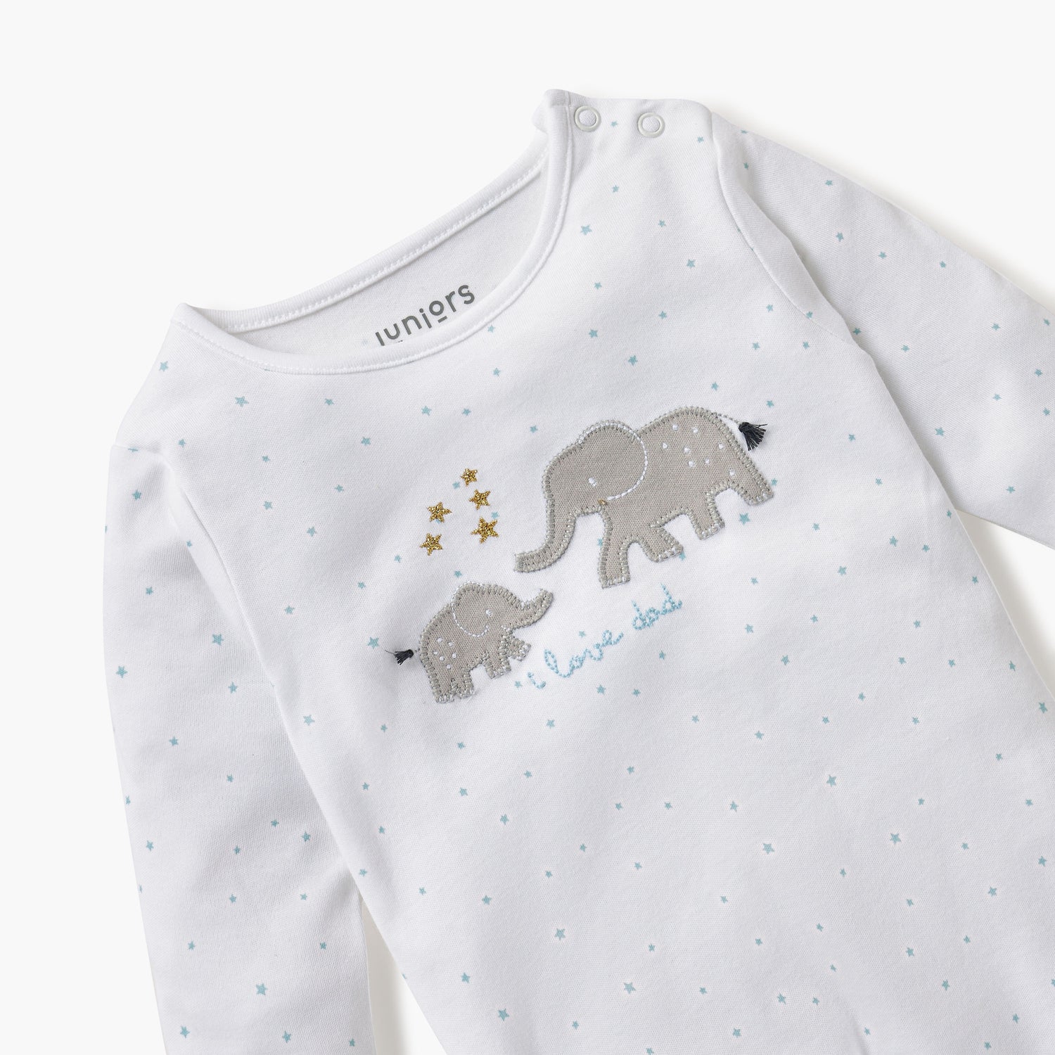 Juniors Elephant Applique Detail Closed Feet Sleepsuit with Long Sleeves