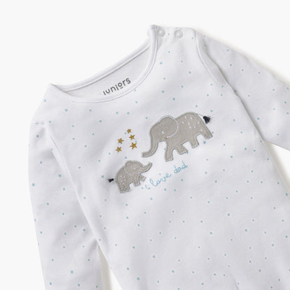 Juniors Elephant Applique Detail Closed Feet Sleepsuit with Long Sleeves