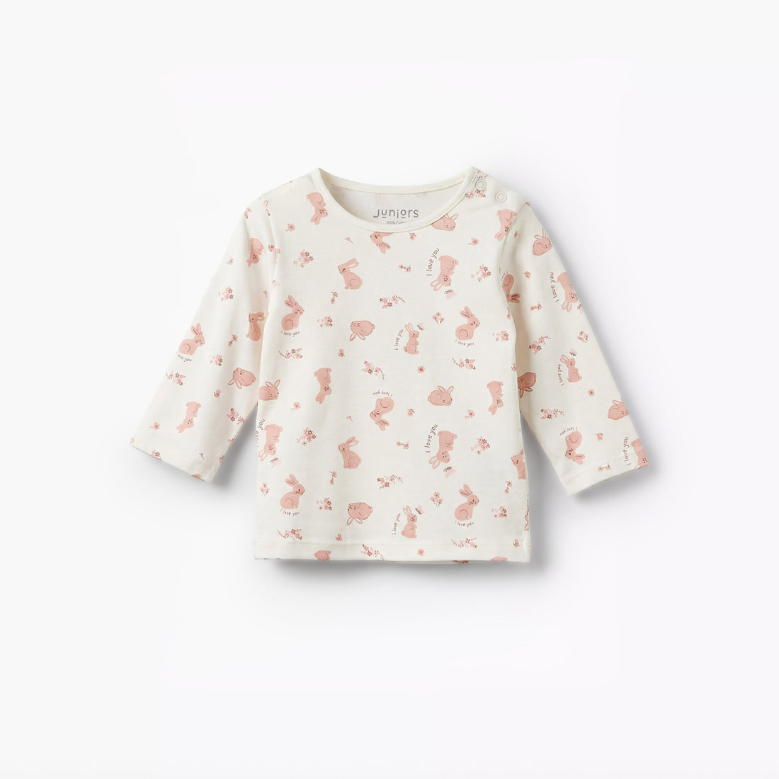 Juniors Cotton Round Neck Long Sleeves Pyjama Set with Bunny Print