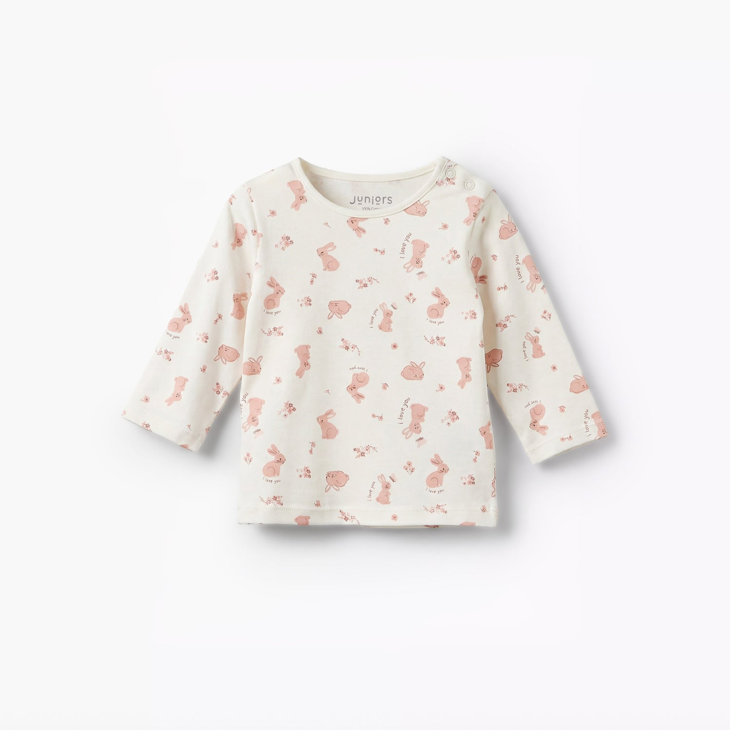 Juniors Cotton Round Neck Long Sleeves Pyjama Set with Bunny Print