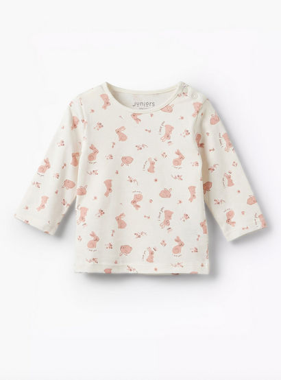 Juniors Cotton Round Neck Long Sleeves Pyjama Set with Bunny Print-baby-girls-clothing-nightwear-pyjamasets-image-2