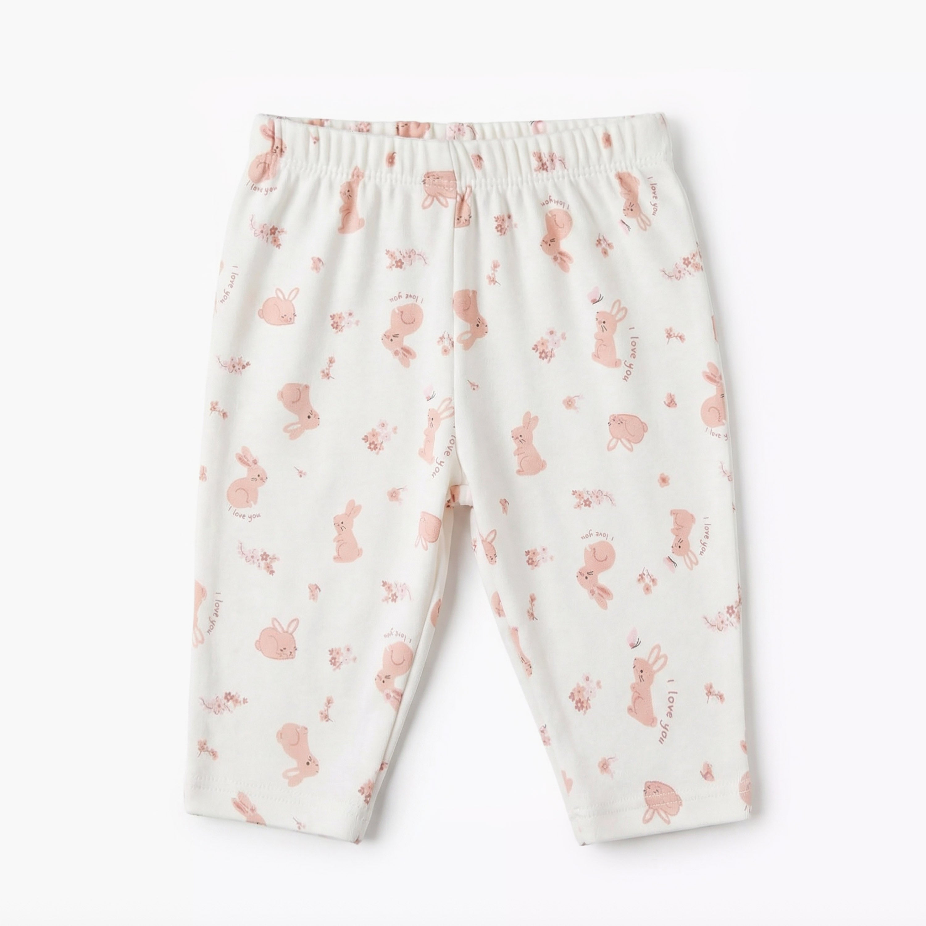 Juniors Cotton Round Neck Long Sleeves Pyjama Set with Bunny Print