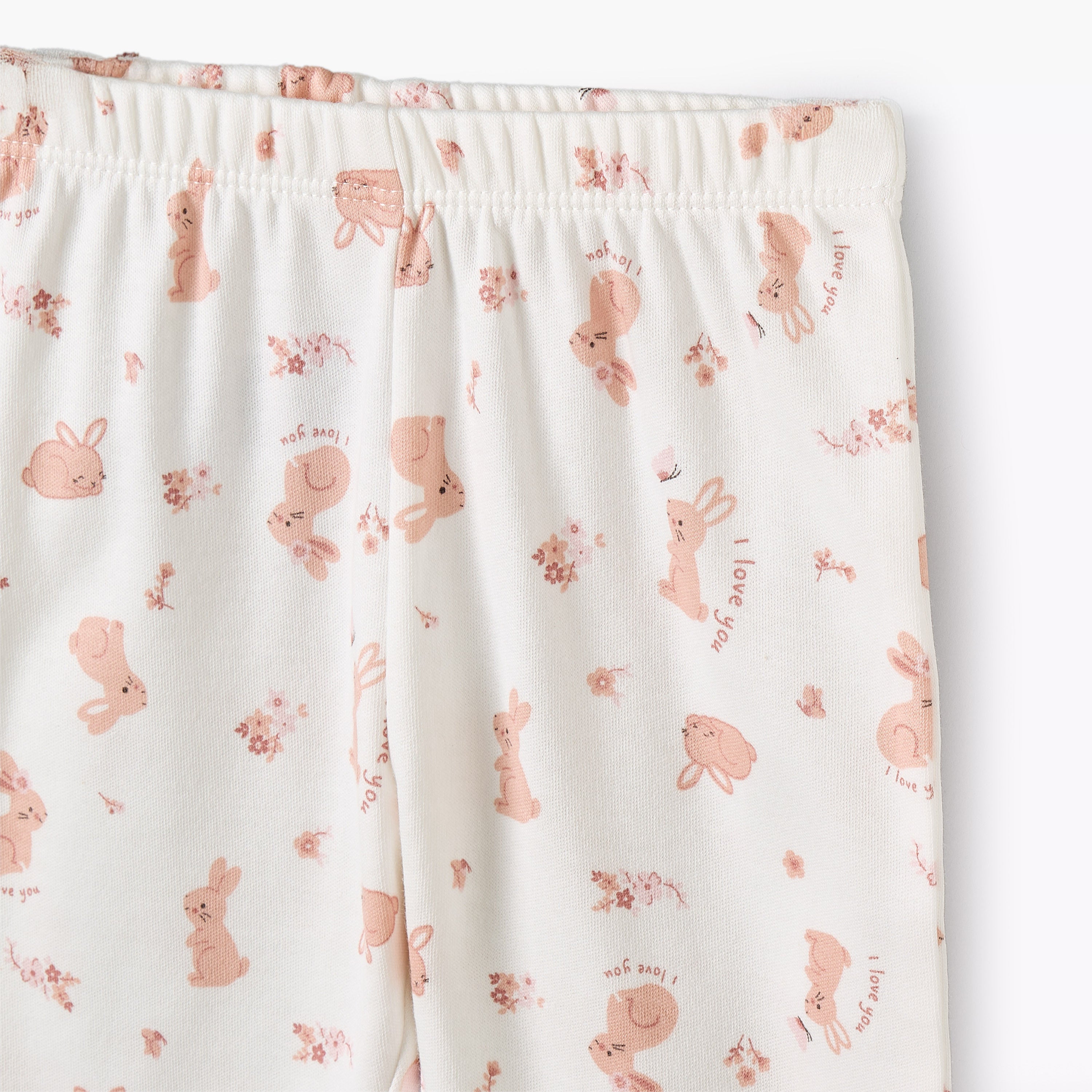 Juniors Cotton Round Neck Long Sleeves Pyjama Set with Bunny Print