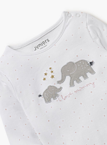 Juniors Embroidered Closed Feet Sleepsuit with Long Sleeves-baby-girls-clothing-nightwear-sleepsuits-image-4