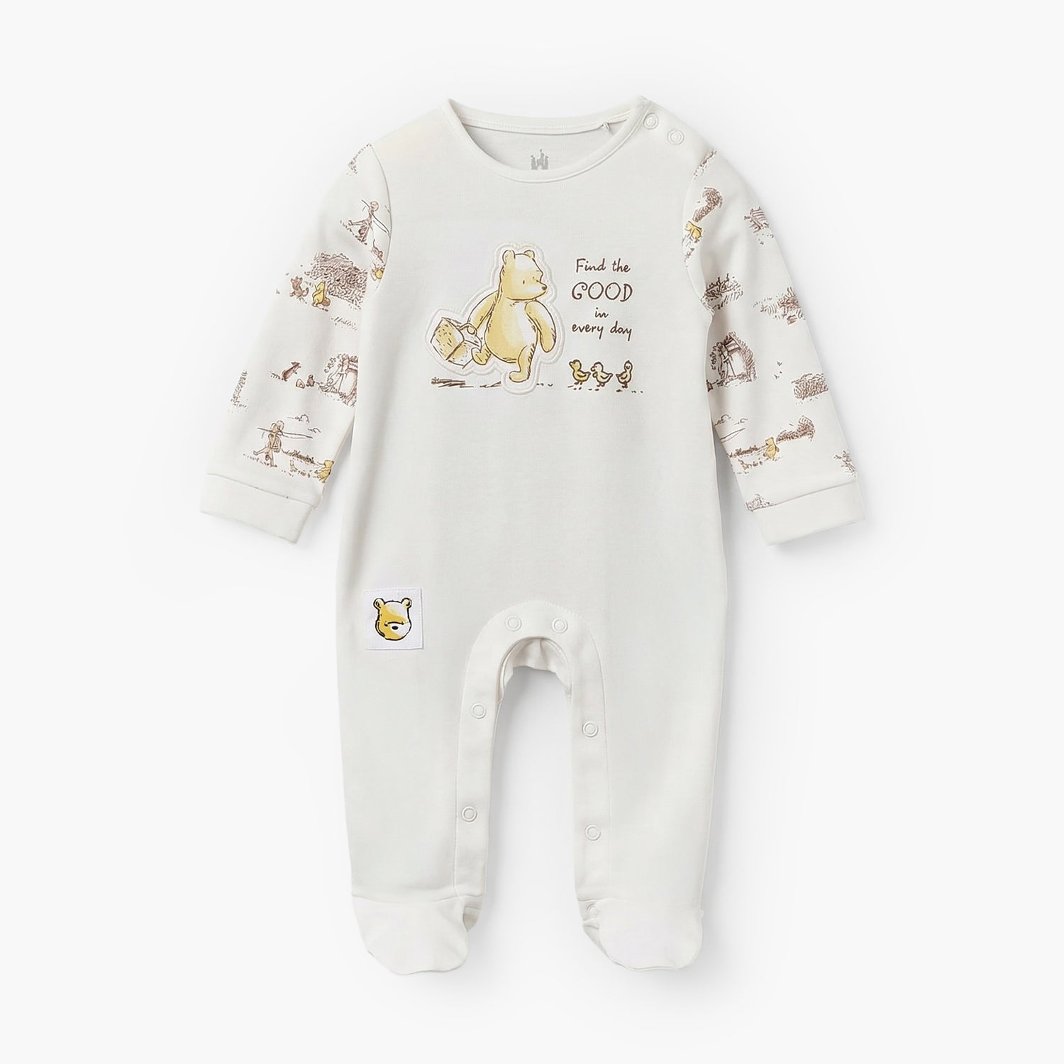 Disney Cotton Crew Neck Long Sleeves Sleepsuit with Winnie the Pooh and Friends Print - Cream / 9-12 mths