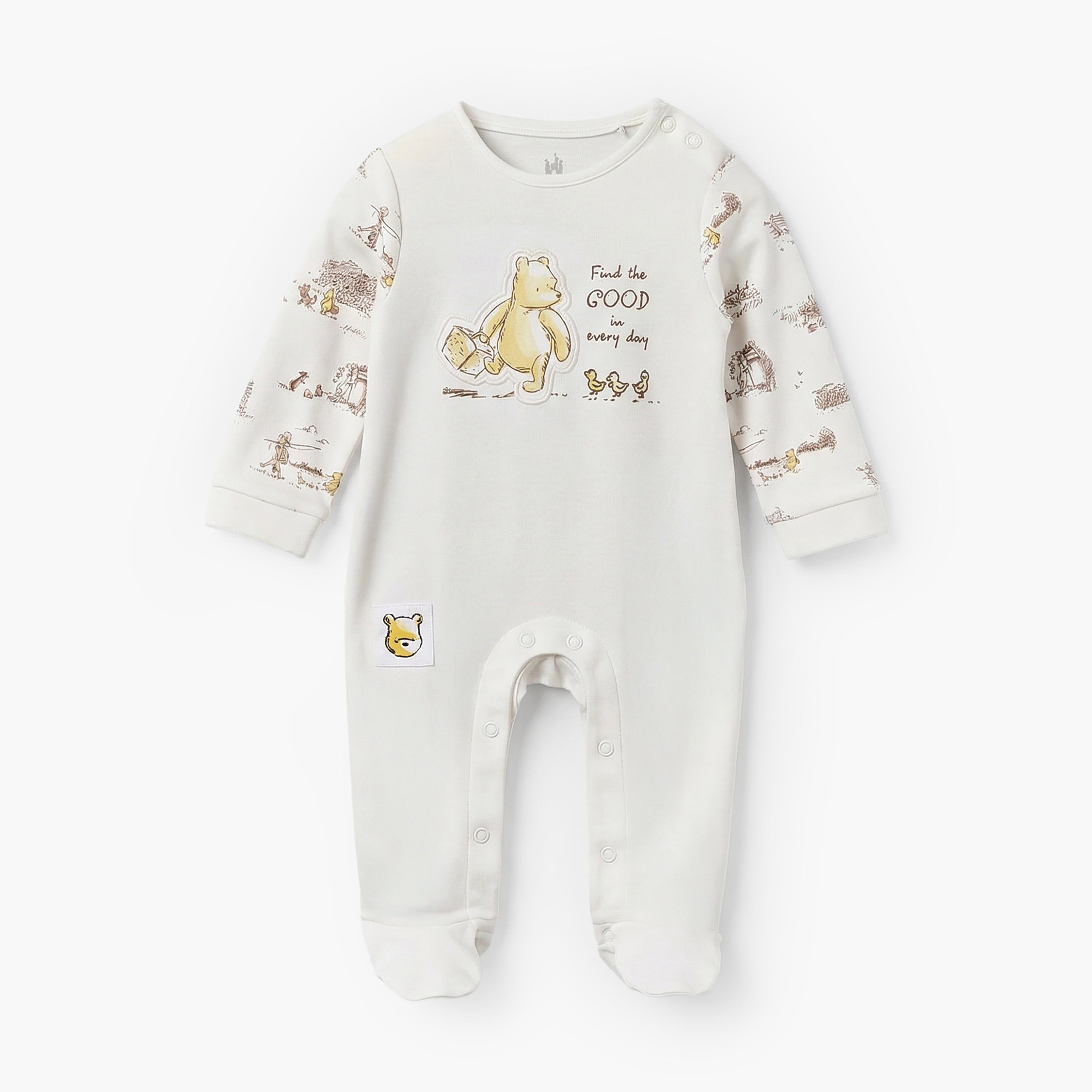Disney Cotton Crew Neck Long Sleeves Sleepsuit with Winnie the Pooh and Friends Print - Cream / 9-12 mths