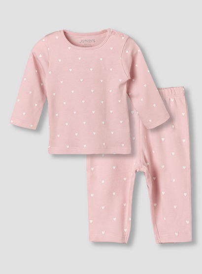 Juniors Cotton Round Neck Long Sleeves Pyjama Set with Heart Print-baby-girls-clothing-nightwear-pyjamasets-image-1