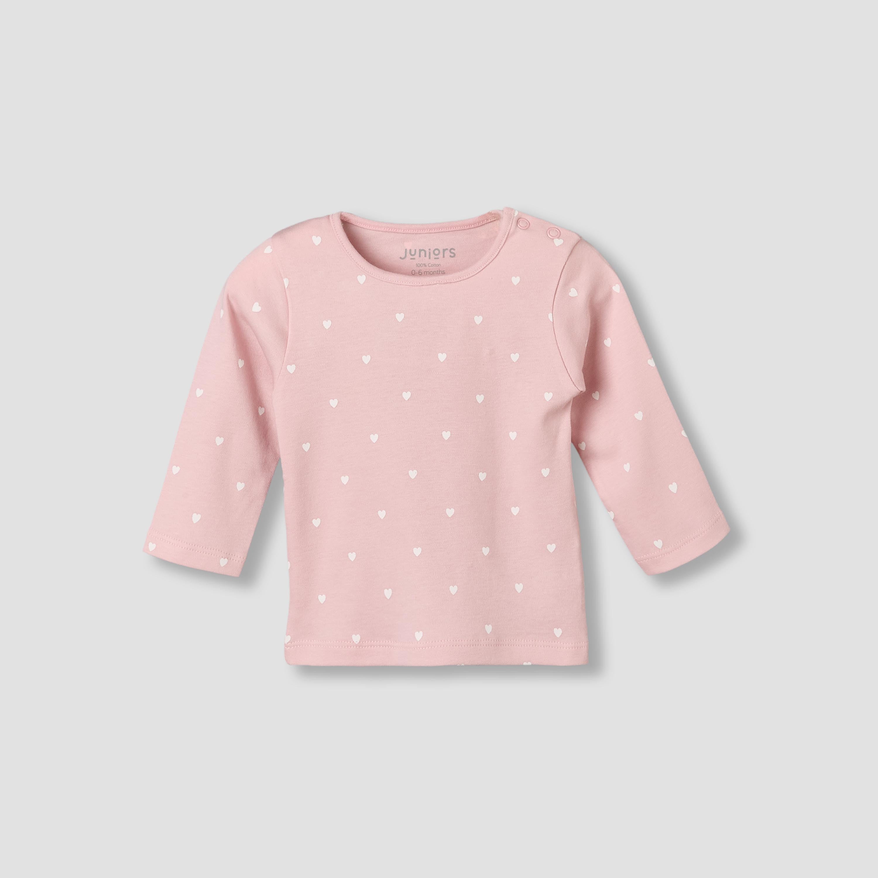 Juniors Cotton Round Neck Long Sleeves Pyjama Set with Heart Print