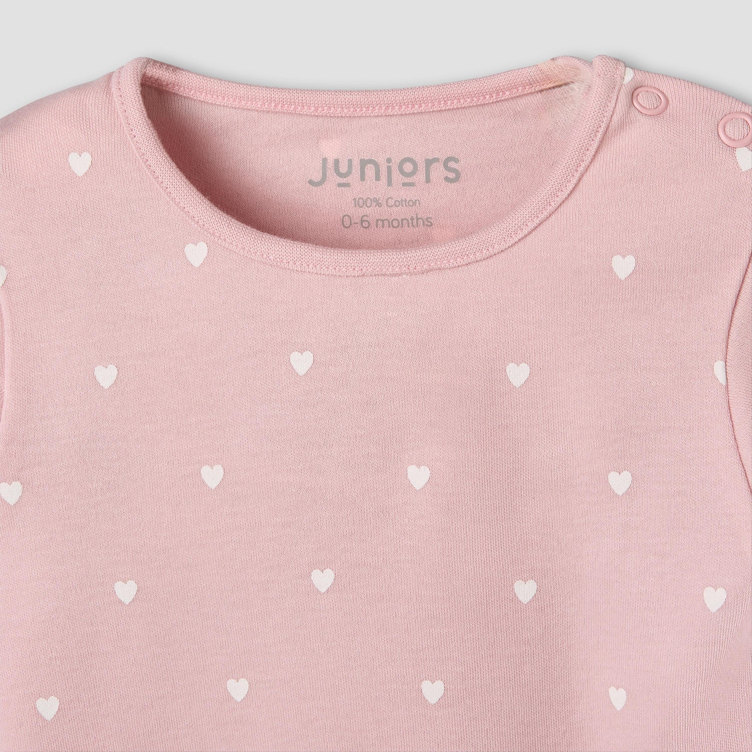 Juniors Cotton Round Neck Long Sleeves Pyjama Set with Heart Print