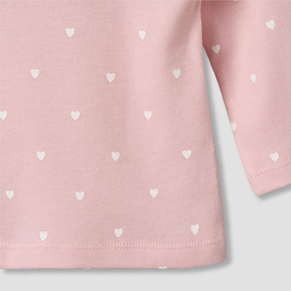 Juniors Cotton Round Neck Long Sleeves Pyjama Set with Heart Print