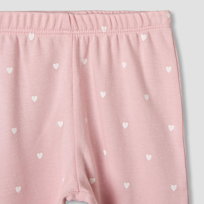 Juniors Cotton Round Neck Long Sleeves Pyjama Set with Heart Print