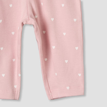 Juniors Cotton Round Neck Long Sleeves Pyjama Set with Heart Print