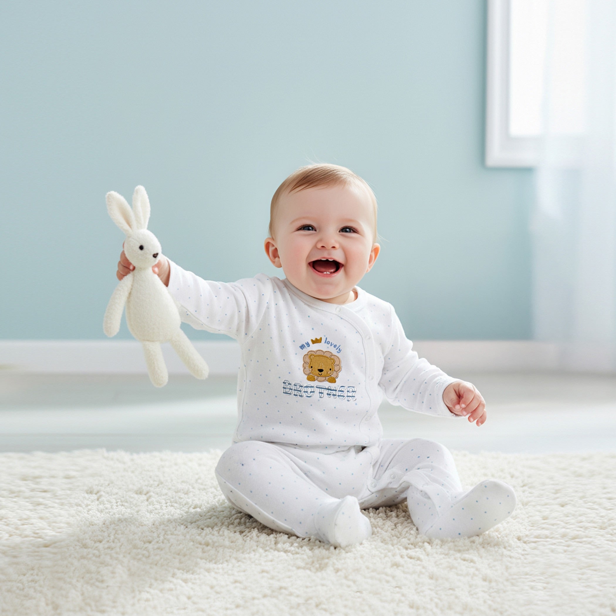 Juniors Embroidered Closed Feet Sleepsuit with Long Sleeves - White / 12-18 mths