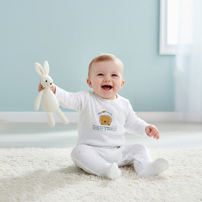 Juniors Embroidered Closed Feet Sleepsuit with Long Sleeves - White / 12-18 mths