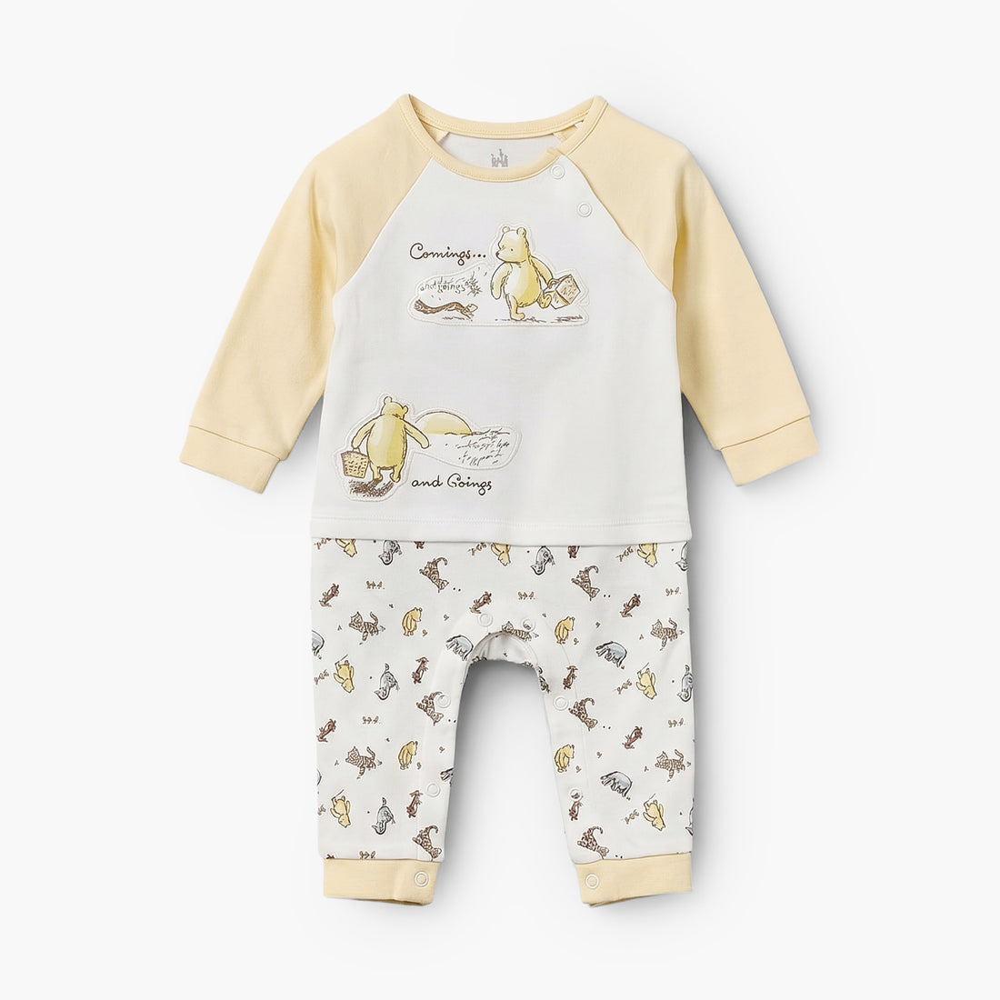 Disney Cotton Crew Neck Long Sleeves Sleepsuit with Winnie the Pooh and Friends Print