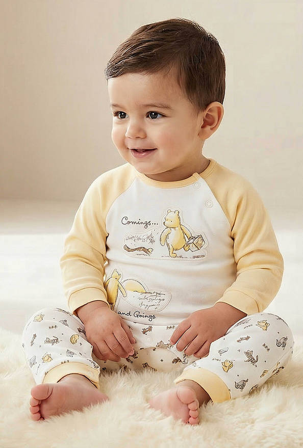 Disney Cotton Crew Neck Long Sleeves Sleepsuit with Winnie the Pooh and Friends Print