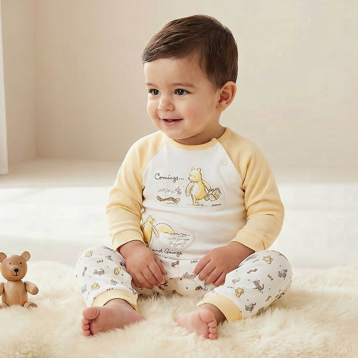 Disney Cotton Crew Neck Long Sleeves Sleepsuit with Winnie the Pooh and Friends Print