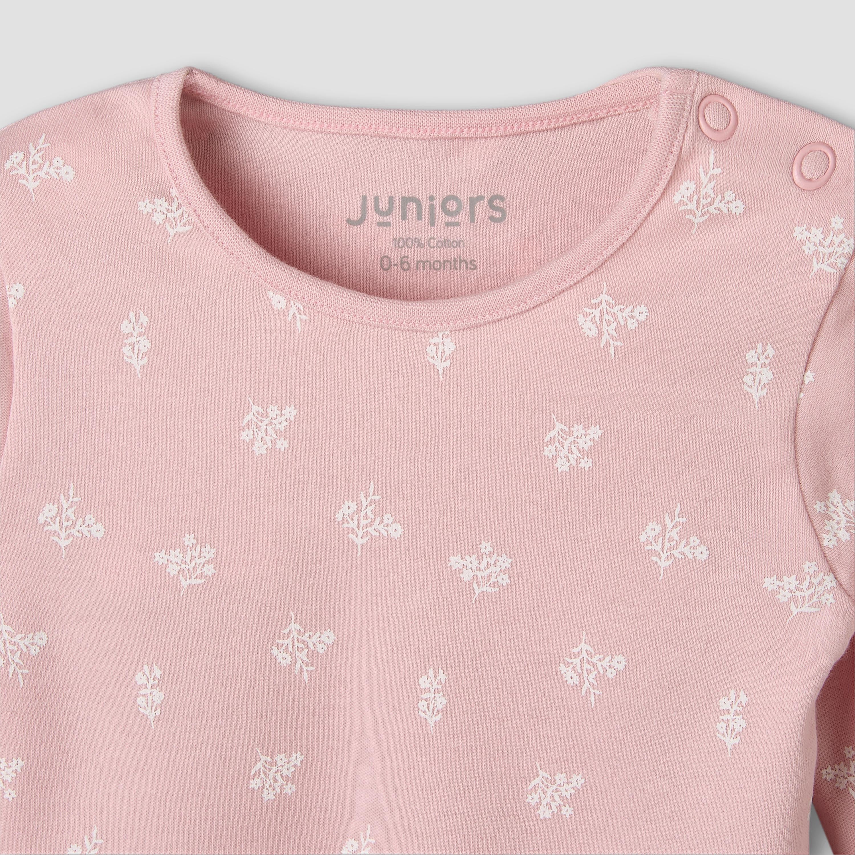 Juniors Cotton Round Neck Long Sleeves Pyjama Set with Floral Print