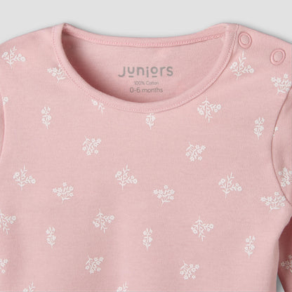 Juniors Cotton Round Neck Long Sleeves Pyjama Set with Floral Print
