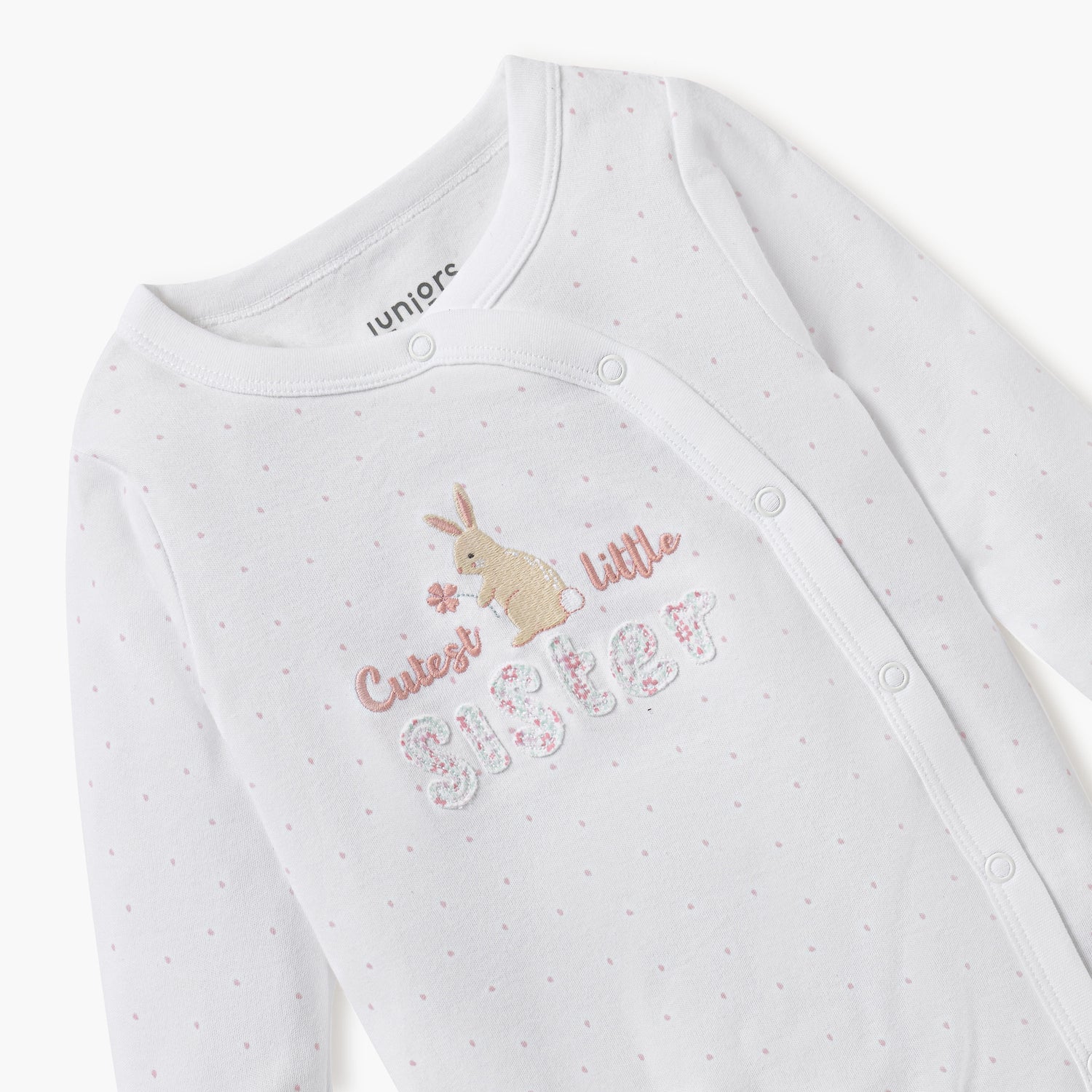 Juniors Embroidered Closed Feet Sleepsuit with Long Sleeves