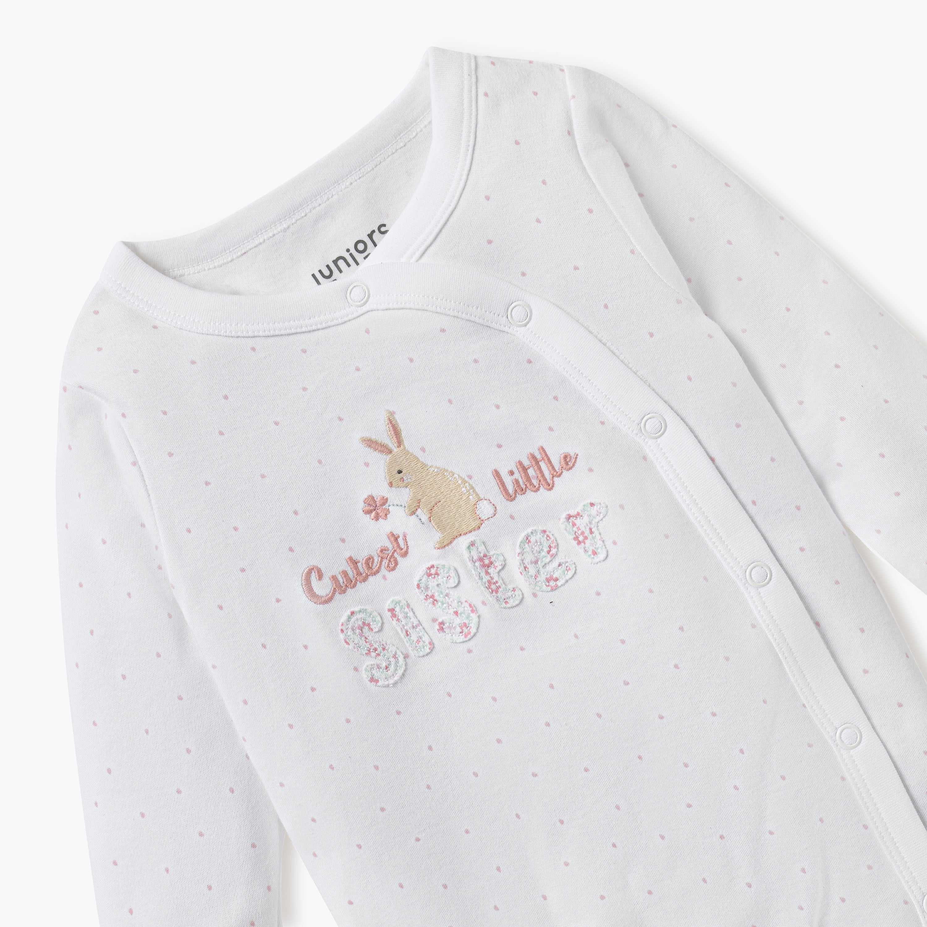 Juniors Embroidered Closed Feet Sleepsuit with Long Sleeves