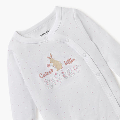 Juniors Embroidered Closed Feet Sleepsuit with Long Sleeves