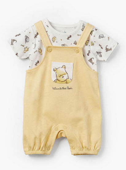 Disney Round Neck Short Sleeves T-shirt and Dungaree Set with Winnie the Pooh Print-baby-boys-clothing-setsandcoords-image-2