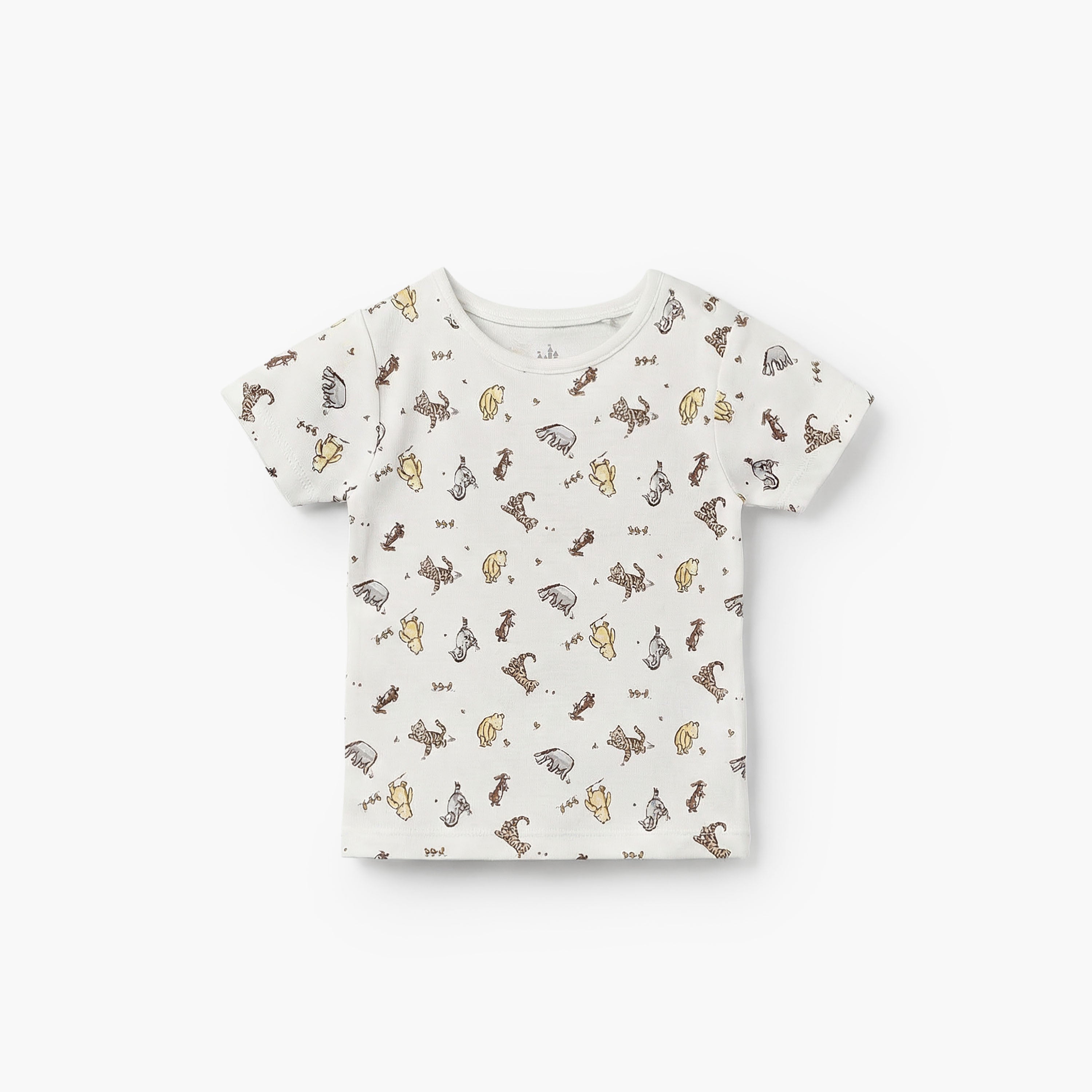Disney Round Neck Short Sleeves T-shirt and Dungaree Set with Winnie the Pooh Print