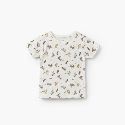 Disney Round Neck Short Sleeves T-shirt and Dungaree Set with Winnie the Pooh Print