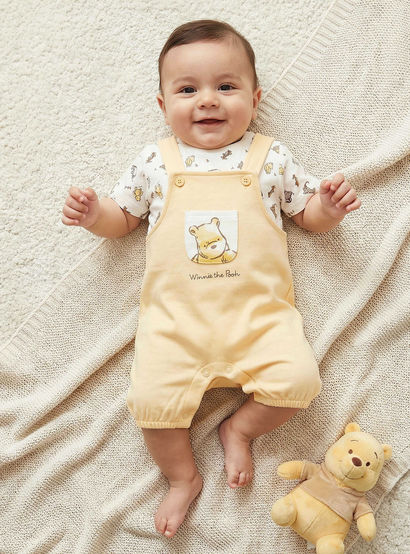 Disney Round Neck Short Sleeves T-shirt and Dungaree Set with Winnie the Pooh Print-baby-boys-clothing-setsandcoords-image-1