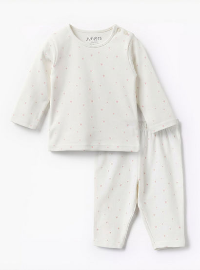 Juniors Cotton Round Neck Long Sleeves Pyjama Set with Heart Print-baby-girls-clothing-nightwear-pyjamasets-image-1