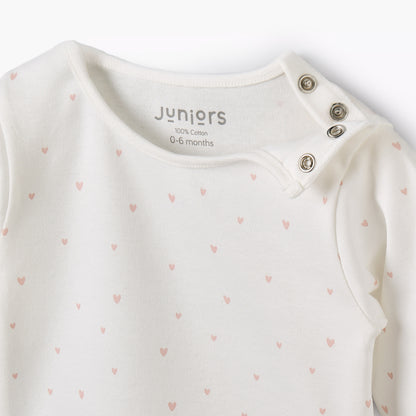 Juniors Cotton Round Neck Long Sleeves Pyjama Set with Heart Print