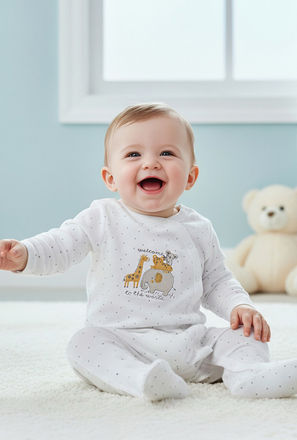 Juniors Embroidered Closed Feet Sleepsuit with Long Sleeves