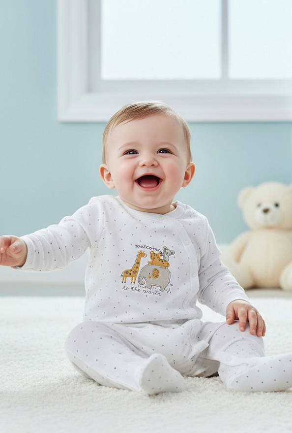 Juniors Embroidered Closed Feet Sleepsuit with Long Sleeves