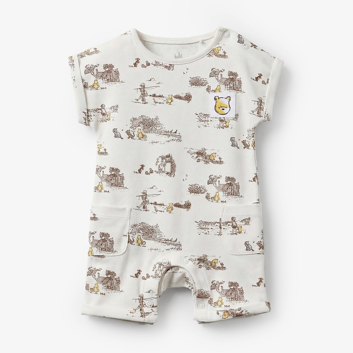 Disney Crew Neck Short Sleeves Romper with Winnie the Pooh and Friends Print