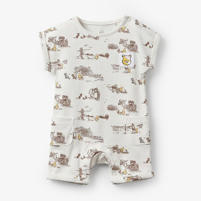 Disney Crew Neck Short Sleeves Romper with Winnie the Pooh and Friends Print