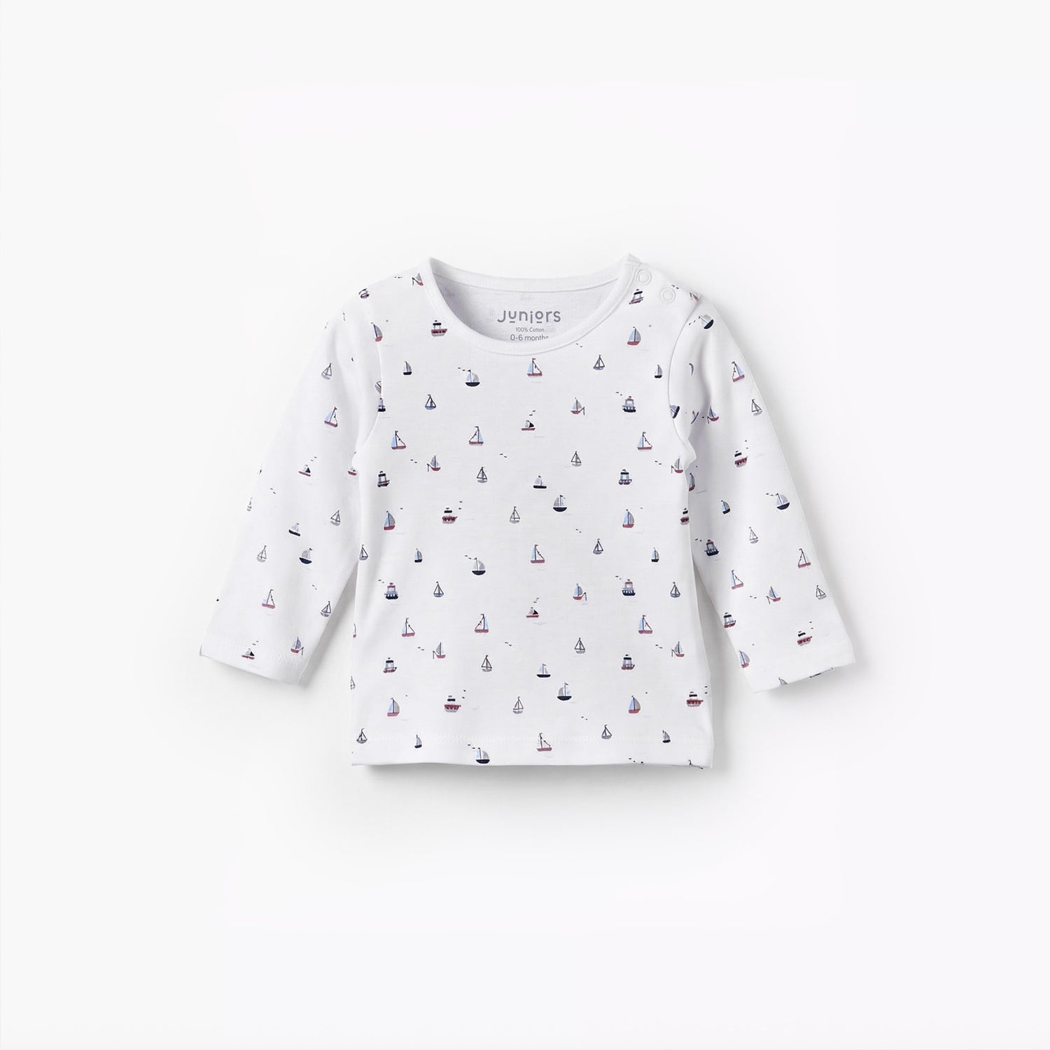 Juniors Cotton Round Neck Long Sleeves Pyjama Set with Boat Print