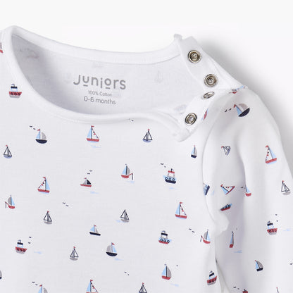 Juniors Cotton Round Neck Long Sleeves Pyjama Set with Boat Print