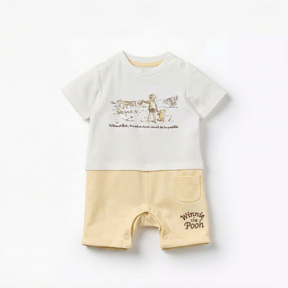 Disney Crew Neck Short Sleeves Romper with Winnie the Pooh Applique