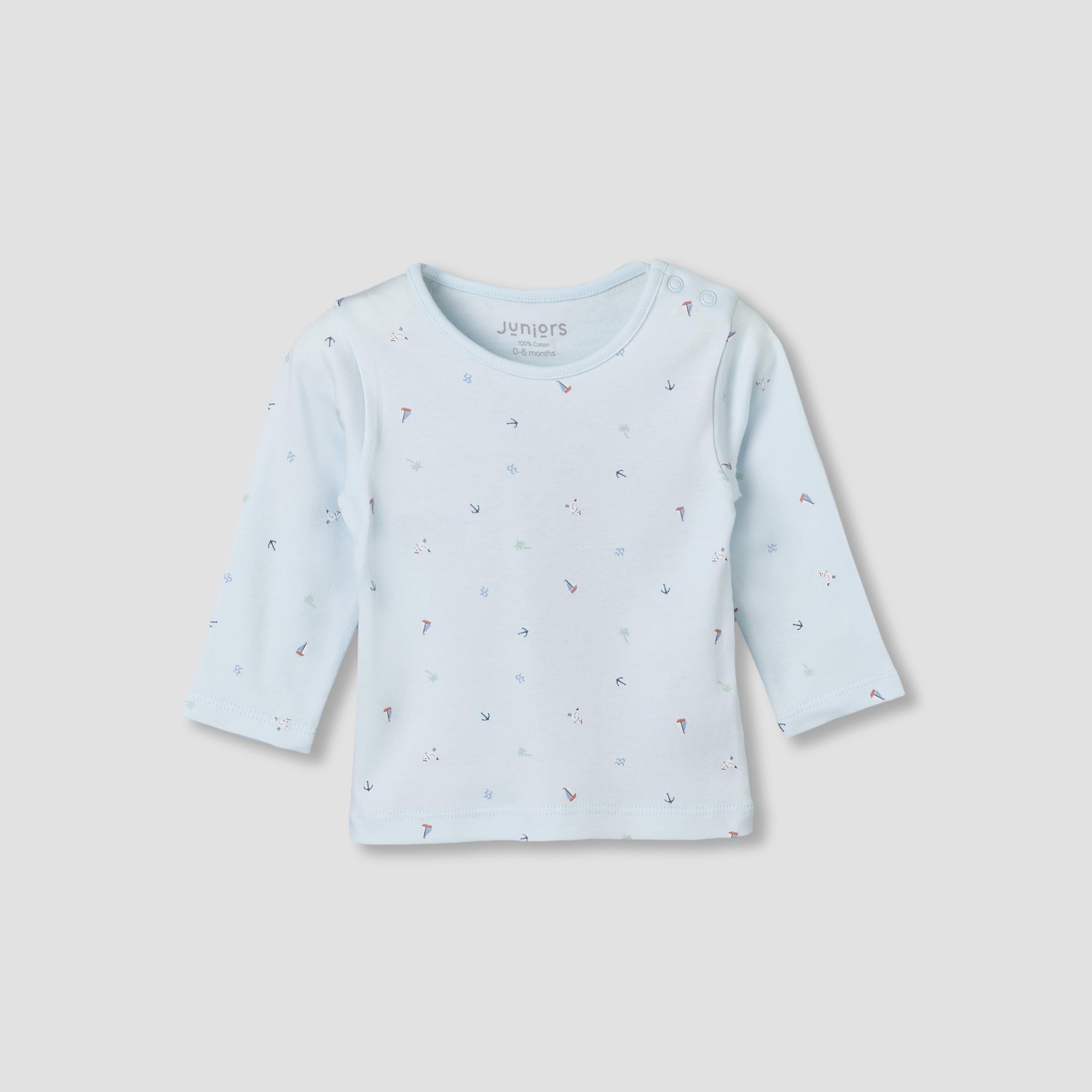 Juniors Cotton Round Neck Long Sleeves Pyjama Set with Nautical Print