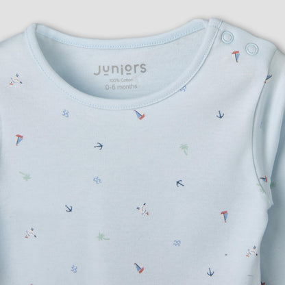 Juniors Cotton Round Neck Long Sleeves Pyjama Set with Nautical Print