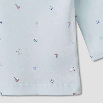 Juniors Cotton Round Neck Long Sleeves Pyjama Set with Nautical Print