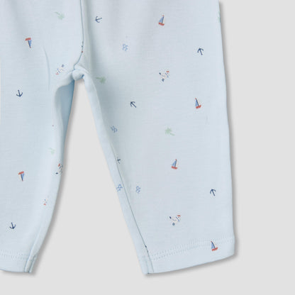 Juniors Cotton Round Neck Long Sleeves Pyjama Set with Nautical Print